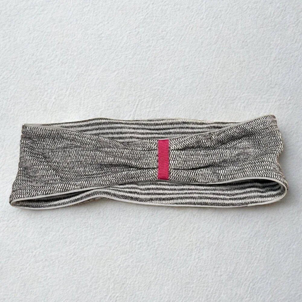 lululemon athletica Gray and Pink Stripe Wide Knit Headband